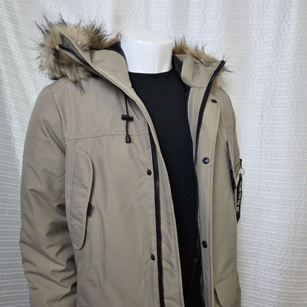Molemsx Mountain Pioneers Parka Omni Heat Puffer Faux Fur Trim Tan Men's S/M - Picture 2 of 16
